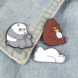 Animal Cartoon Pin Bare Bears Cute Grizzly Panda Ice Bear denim Enamel Pins Kawaii Lapel Brooches badges Fashion Gifts