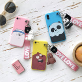 Korean cute cartoon We Bare Bears brothers lanyard silicone phone case for iphone 7 8 6s 5 X XR XS MAX for samsung S8 S9 Note 8