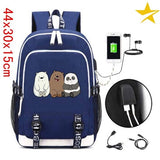 Suncomics We Bare Bears Grizzly/Panda/Ice Bear Blue Backpack Anti Theft USB Charging Laptop Backpack Travel Bag Unisex Knapsack