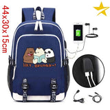 Suncomics We Bare Bears Grizzly/Panda/Ice Bear Blue Backpack Anti Theft USB Charging Laptop Backpack Travel Bag Unisex Knapsack