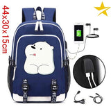 Suncomics We Bare Bears Grizzly/Panda/Ice Bear Blue Backpack Anti Theft USB Charging Laptop Backpack Travel Bag Unisex Knapsack