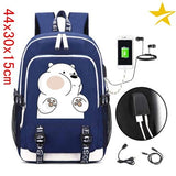 Suncomics We Bare Bears Grizzly/Panda/Ice Bear Blue Backpack Anti Theft USB Charging Laptop Backpack Travel Bag Unisex Knapsack