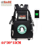 OHCOMICS We Bare BearsGrizzly Panda Ice Bear Canvas Backpack External USB Charging Port School Travel Bags suit for students