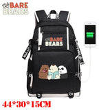 OHCOMICS We Bare BearsGrizzly Panda Ice Bear Canvas Backpack External USB Charging Port School Travel Bags suit for students