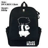 Lovely We Bare Bears Backpack Grizzly Panda Ice Bear Double-Shoulder Bag Black Canvas Travel Bag for School Supply