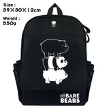 Lovely We Bare Bears Backpack Grizzly Panda Ice Bear Double-Shoulder Bag Black Canvas Travel Bag for School Supply