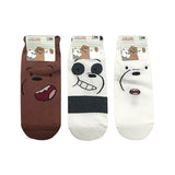 We Bare Bears Women's Short Summer Socks Female Thin Cotton Boat Socks Low Cut Women Socks 3 Pairs/Lot